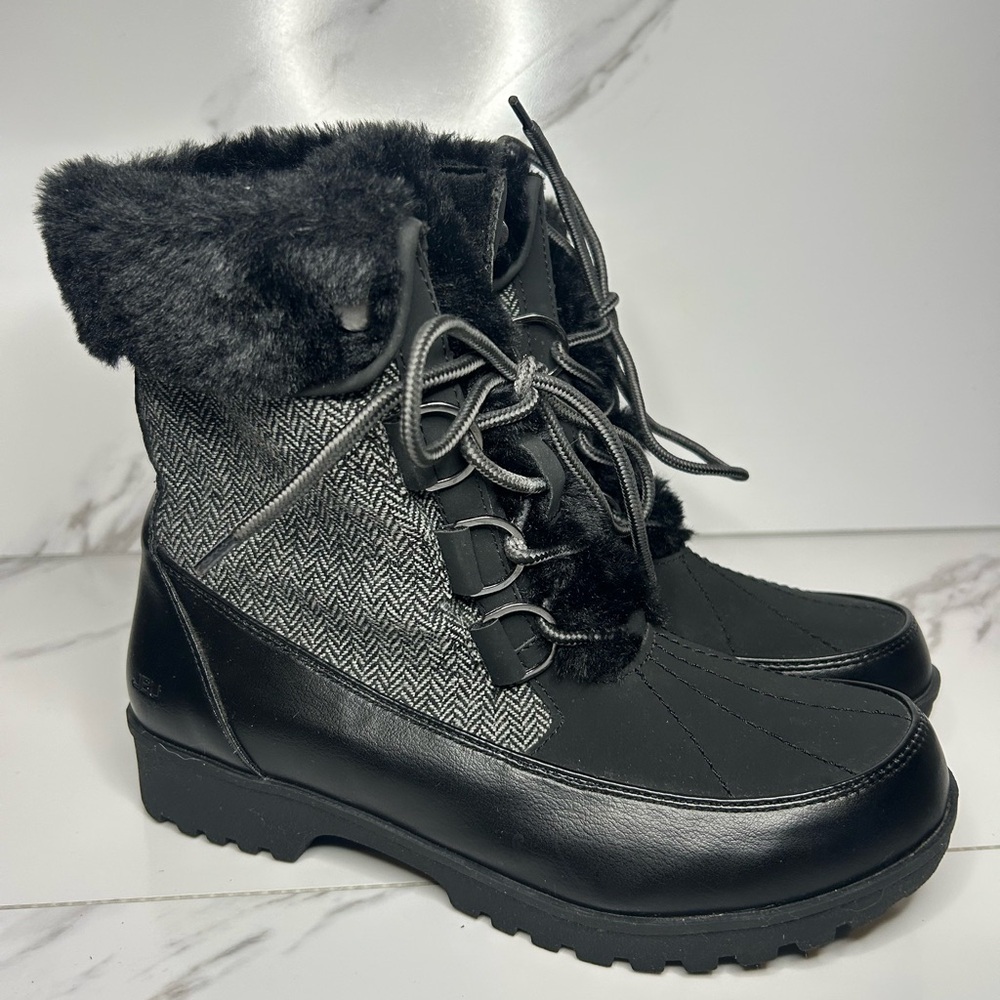 JBU Black and Gray Winter Boots with Fur Trim Size 8